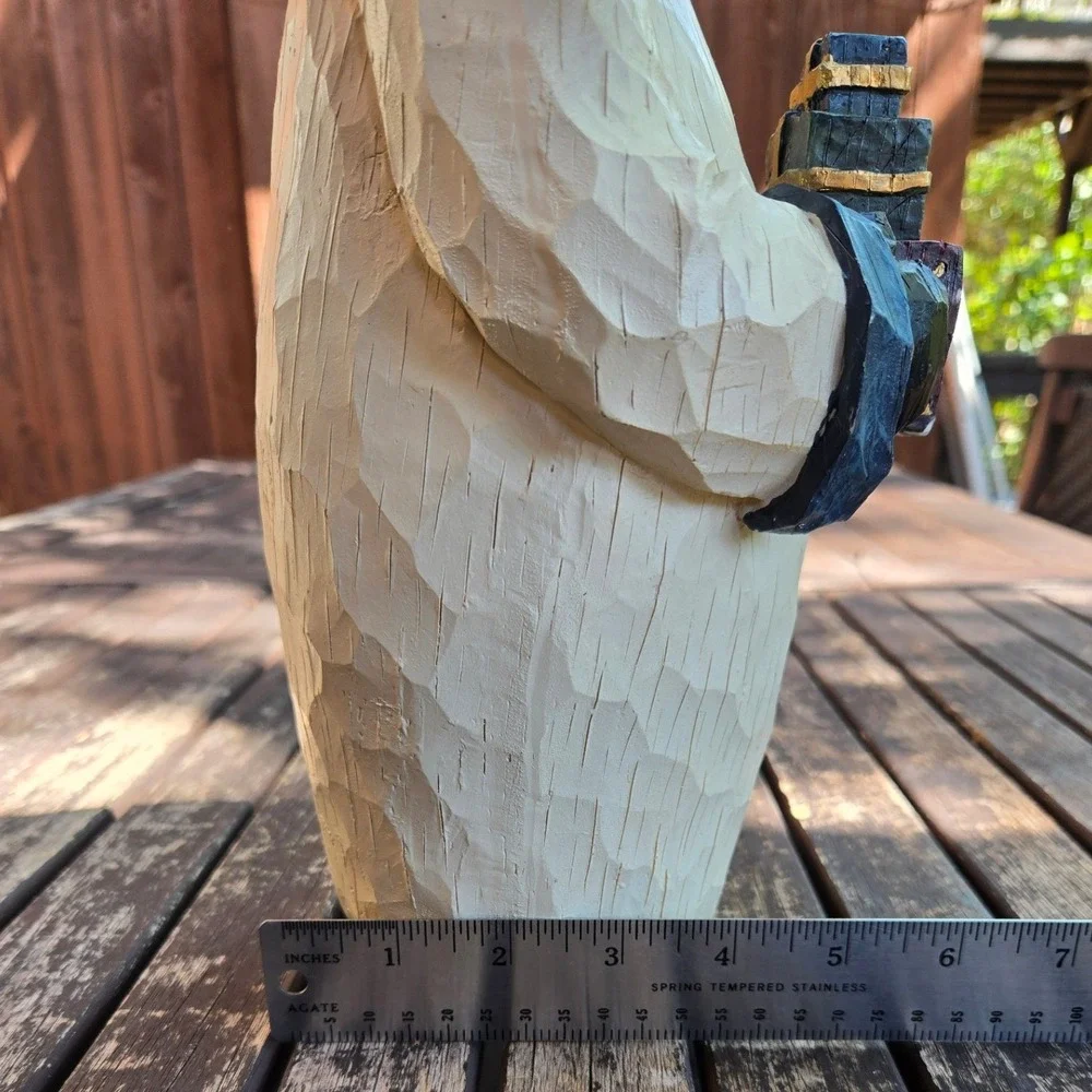 Vintage Faux Carved Wood Resin Snowman Figurine Holding Presents